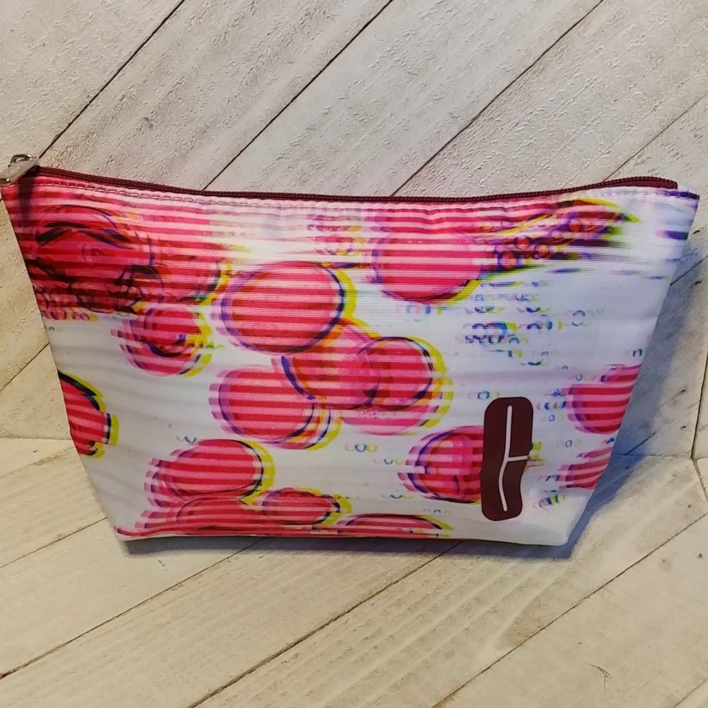 NEW Clinique Pink Burgundy White Cosmetic Bag
